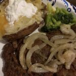 Steak with Caramelized Onions and Garlic Butter Potatoes