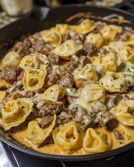 #Recipe #Food Cheesesteak Tortellini in Rich Provolone Sauce