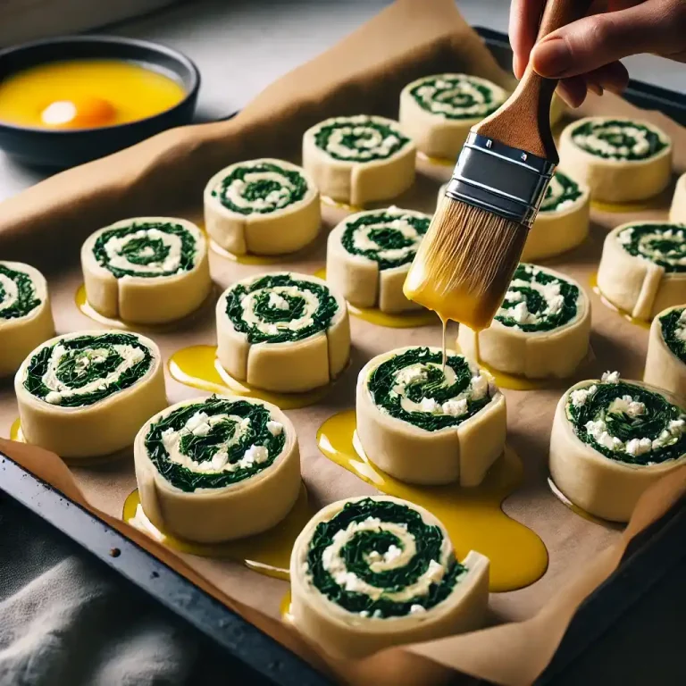 Bake Place the pinwheels on a baking sheet lined with parchment paper Brush the tops with egg wash for a golden finish