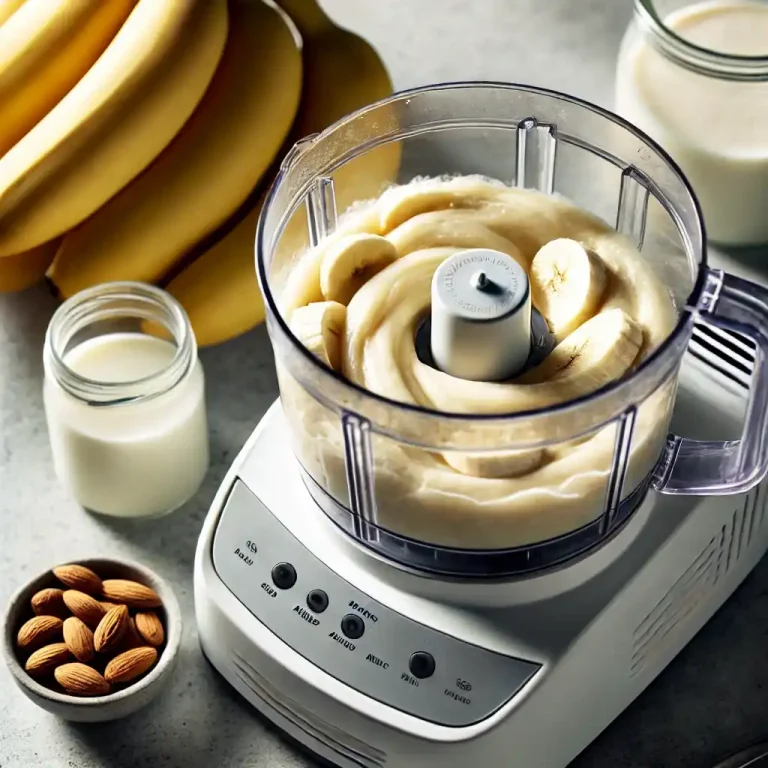 Blend frozen bananas and almond milk in a food processor until smooth and creamy