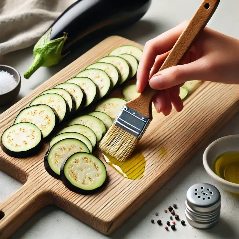 Brush the eggplant slices with olive oil and season with salt and pepper on both sides.