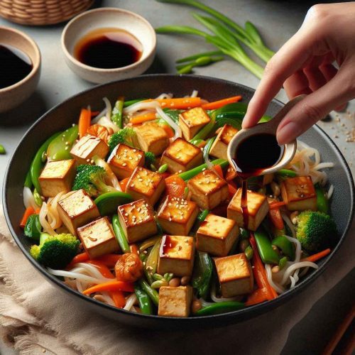 Crispy Sesame Crusted Tofu with Stir-Fried Vegetables