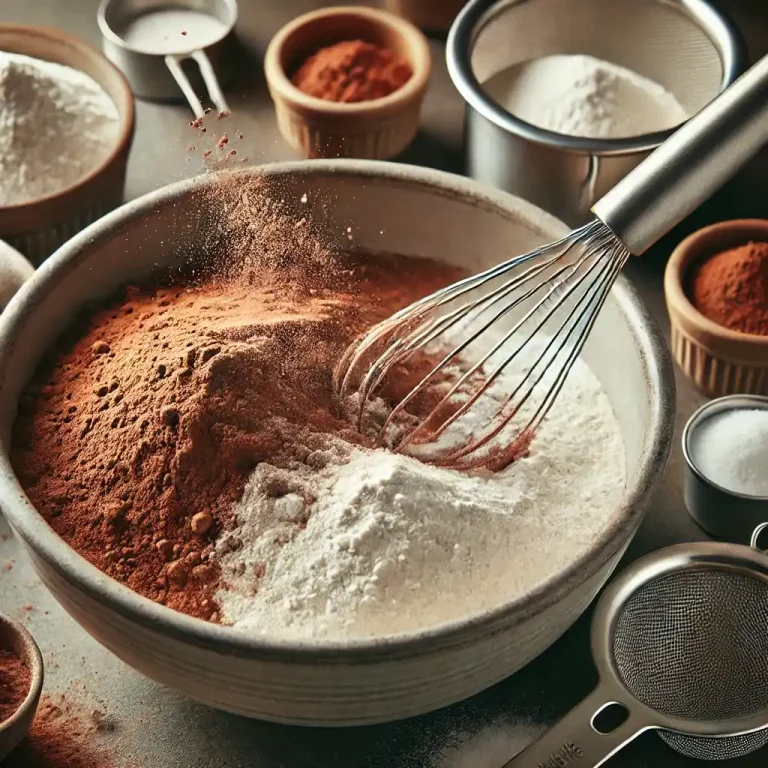 Mix the dry ingredients: In a large bowl, whisk together the flour, sugar, cocoa powder, and baking soda