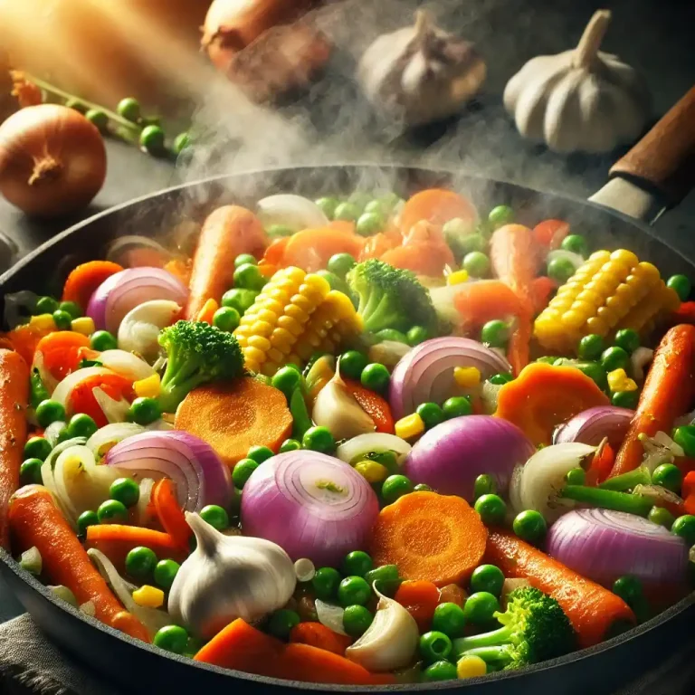 Sauté Vegetables: Heat olive oil in a pan and sauté onions and garlic until fragrant. Add the mixed vegetables and cook for 5 minutes.