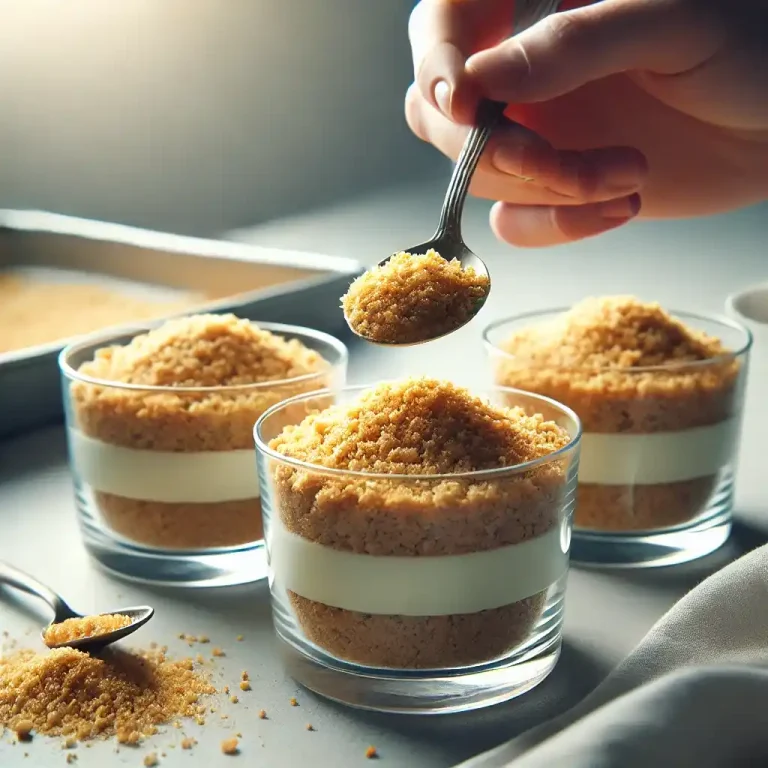 Prepare the Base: Spoon a layer of crushed graham crackers or sponge cake pieces into individual serving cups.