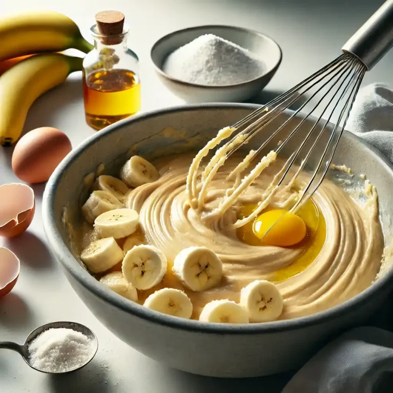 Mix the Batter: In a large bowl, combine mashed bananas, eggs, melted butter, sugar, and vanilla. Mix until smooth.