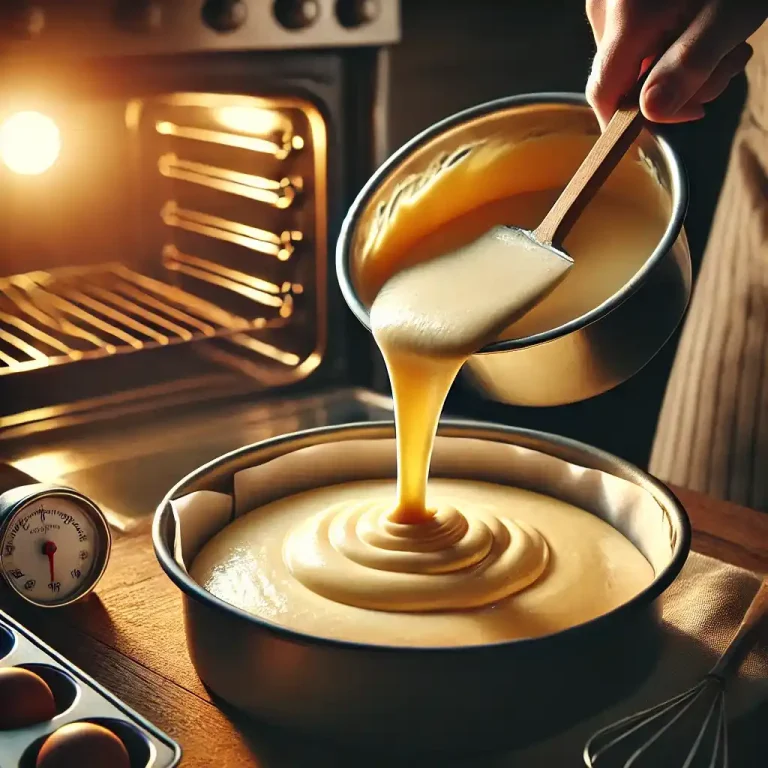 Bake: Pour the batter into the prepared pan and bake for 30 minutes, or until a toothpick inserted into the center comes out clean.