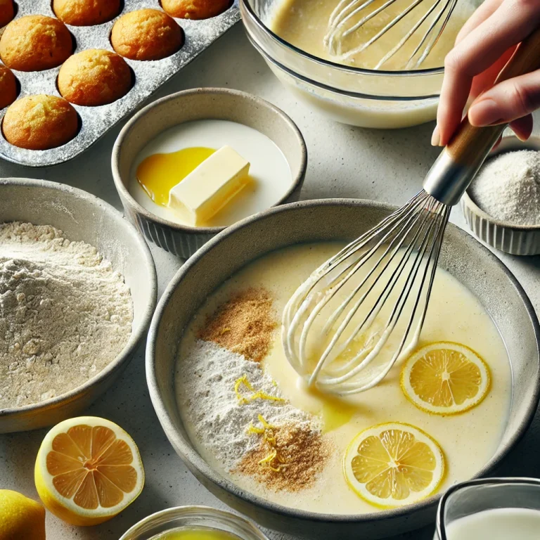 Mix the Batter: In a bowl, whisk together flour, sugar, and baking powder. In a separate bowl, combine milk, butter, vanilla extract, and lemon juice. Gradually add wet ingredients to dry ingredients and mix until smooth.