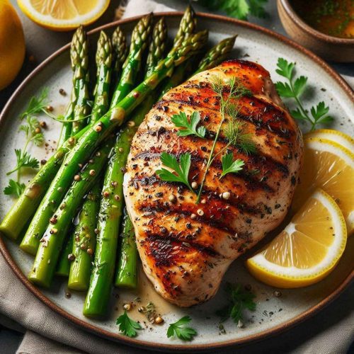 Grilled Lemon Herb Chicken with Steamed Asparagus