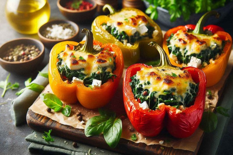 Creamy Spinach and Feta Stuffed Bell Peppers