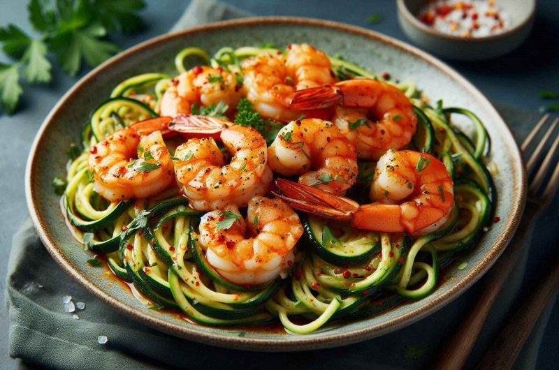 Spicy Garlic Butter Shrimp with Zoodles