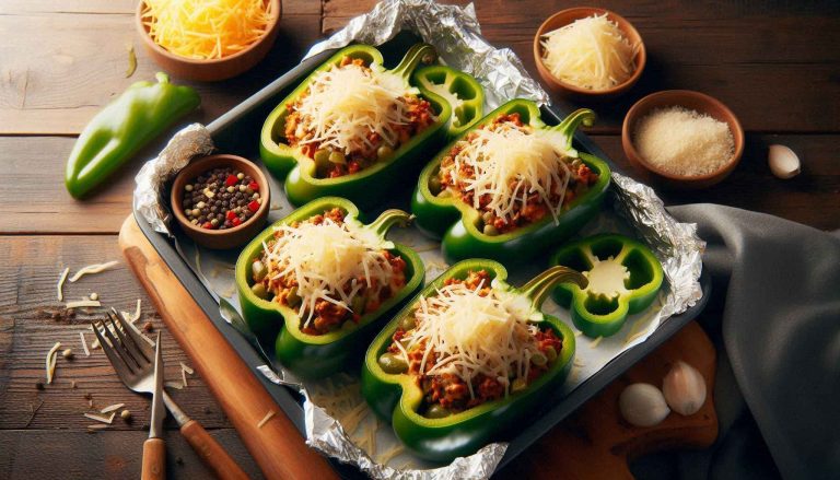 Top each pepper with shredded cheese (if using). Cover with foil and bake for 25 minutes.