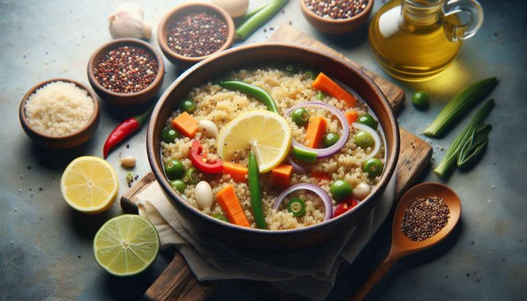 Cook the quinoa in vegetable broth or water according to package instructions, then set aside.