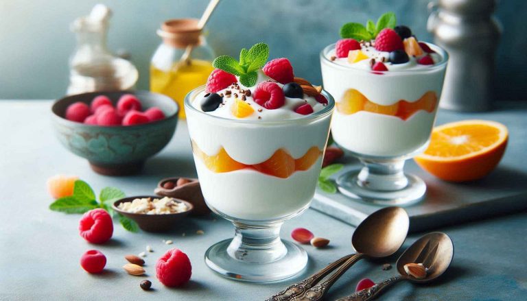 In two serving glasses, spoon a layer of Greek yogurt at the bottom.