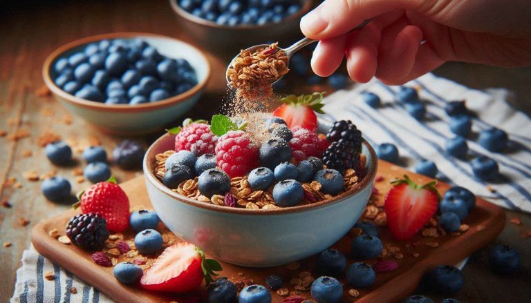 Sprinkle a tablespoon of granola over the berries for a crunchy texture