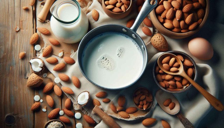 In a small pot, bring almond milk to a simmer over medium heat.