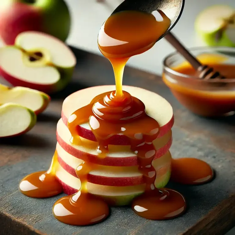 Drizzle the apple slices with caramel sauce.