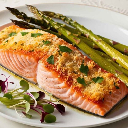 Garlic Parmesan Crusted Salmon with Asparagus