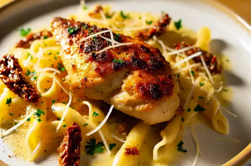 Golden Chicken and Pasta with Parmesan Glaze