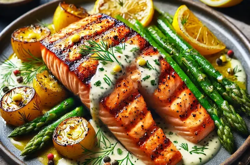 Grilled Salmon with Lemon Dill Sauce