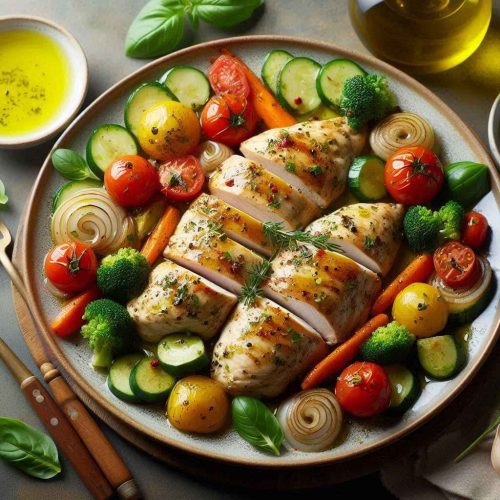 Herb-Crusted Grilled Chicken with Steamed Veggies