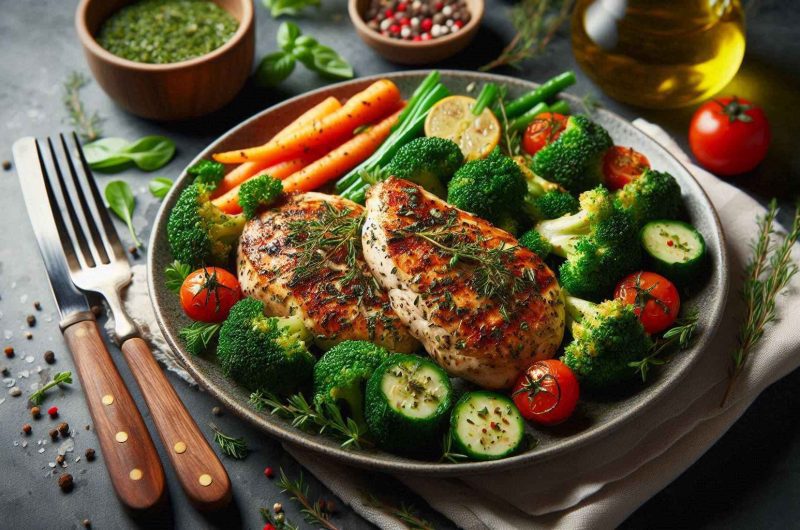 Herb-Crusted Grilled Chicken with Steamed Veggies