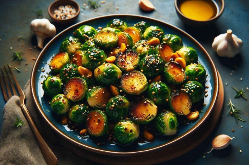 Honey Garlic Roasted Brussels Sprouts