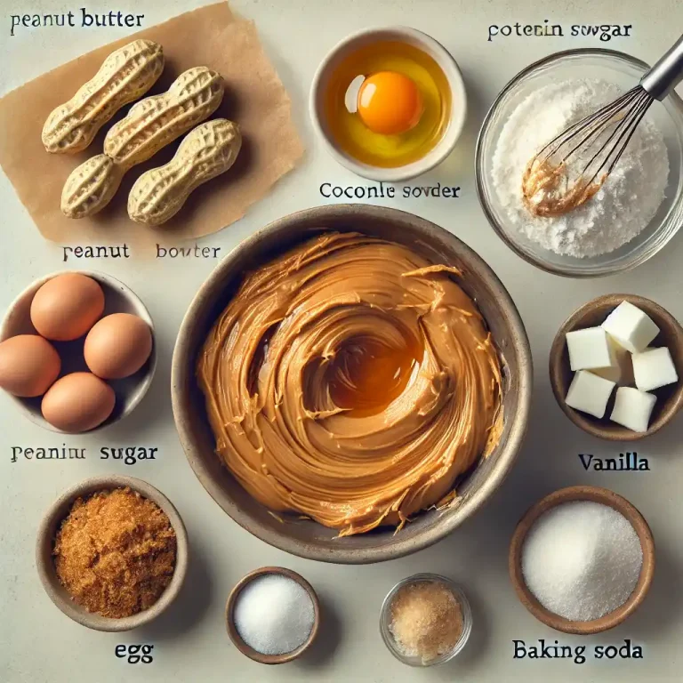 In a bowl, mix the peanut butter, protein powder, coconut sugar, egg, vanilla extract, baking soda, and salt until combined.