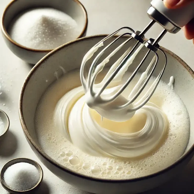 In a clean bowl beat the egg whites with a pinch of salt until frothy Add the cream of tartar and gradually add sugar beating until stiff peaks form