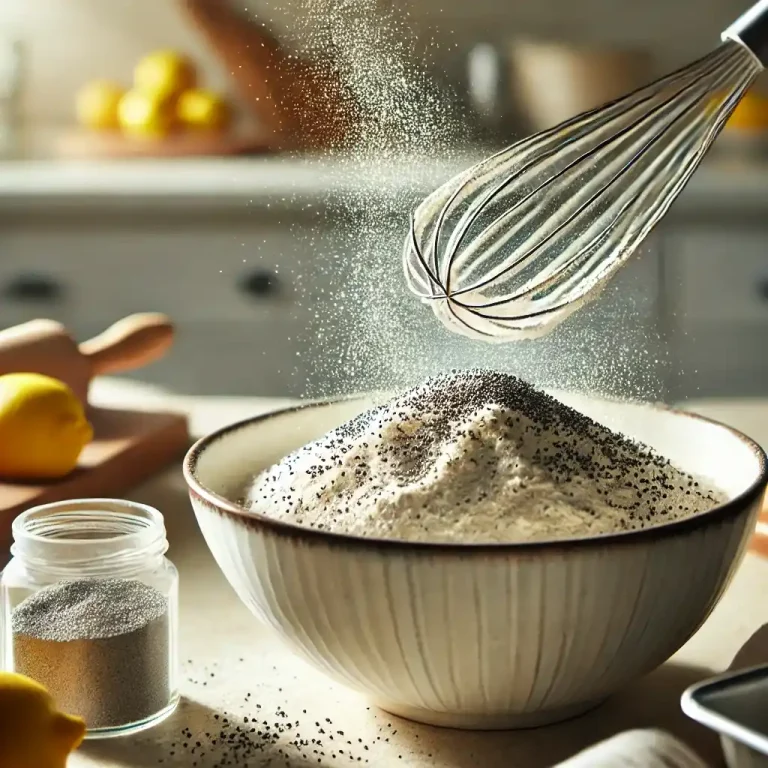 In a large bowl, whisk together the gluten-free flour, poppy seeds, and sugar.