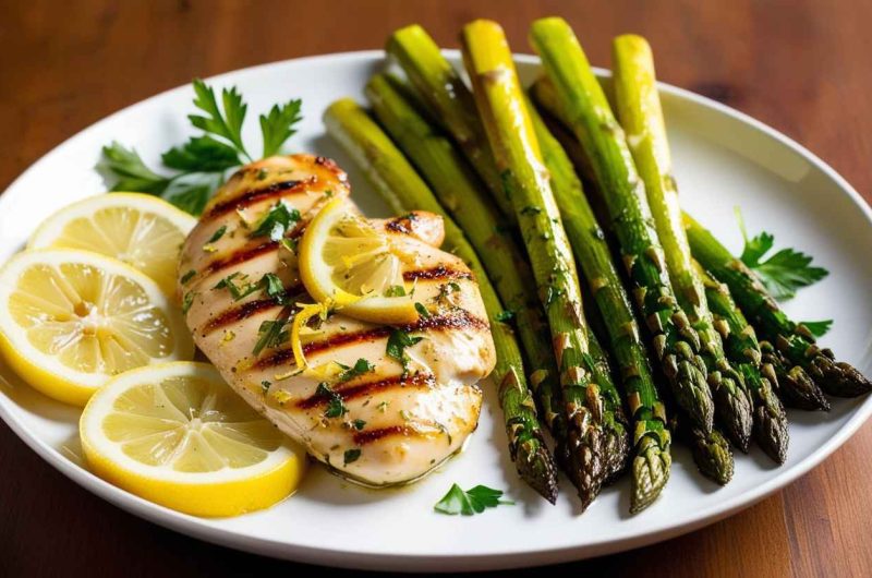 Lemon Herb Grilled Chicken with Steamed Asparagus: A Light and Flavorful Dish That's Great for Dinner