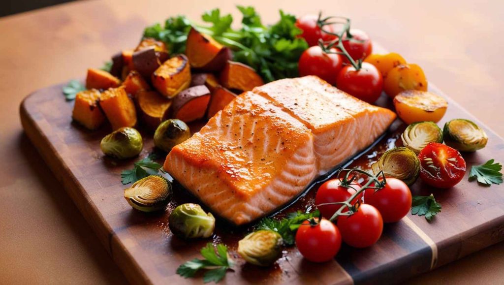 Baked Salmon with Roasted Vegetables Recipe