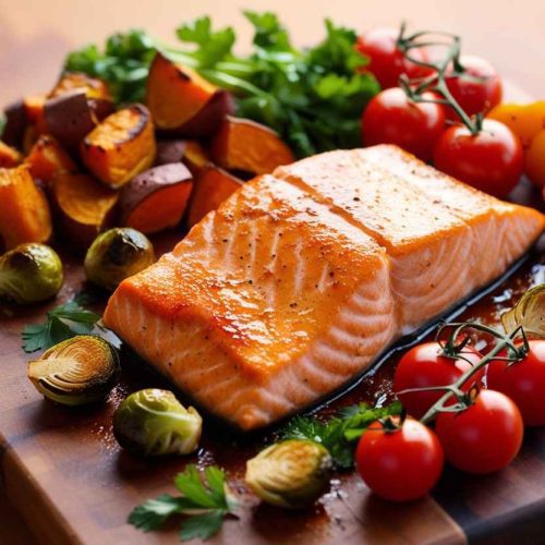 Baked Salmon with Roasted Vegetables Recipe