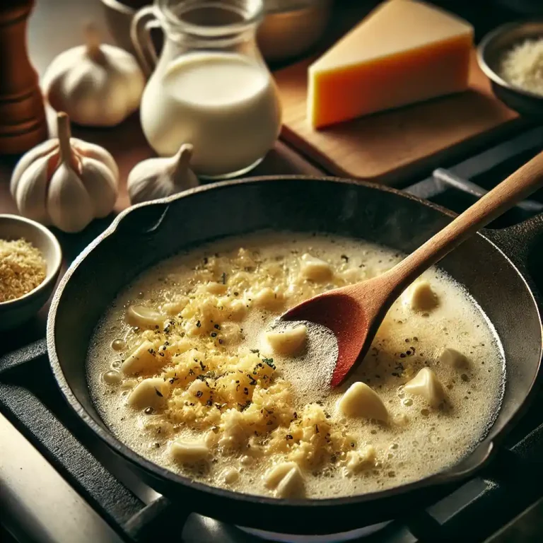 Make the Alfredo sauce In a large skillet melt the butter over medium heat Add minced garlic and sauté until fragrant about 1 minute