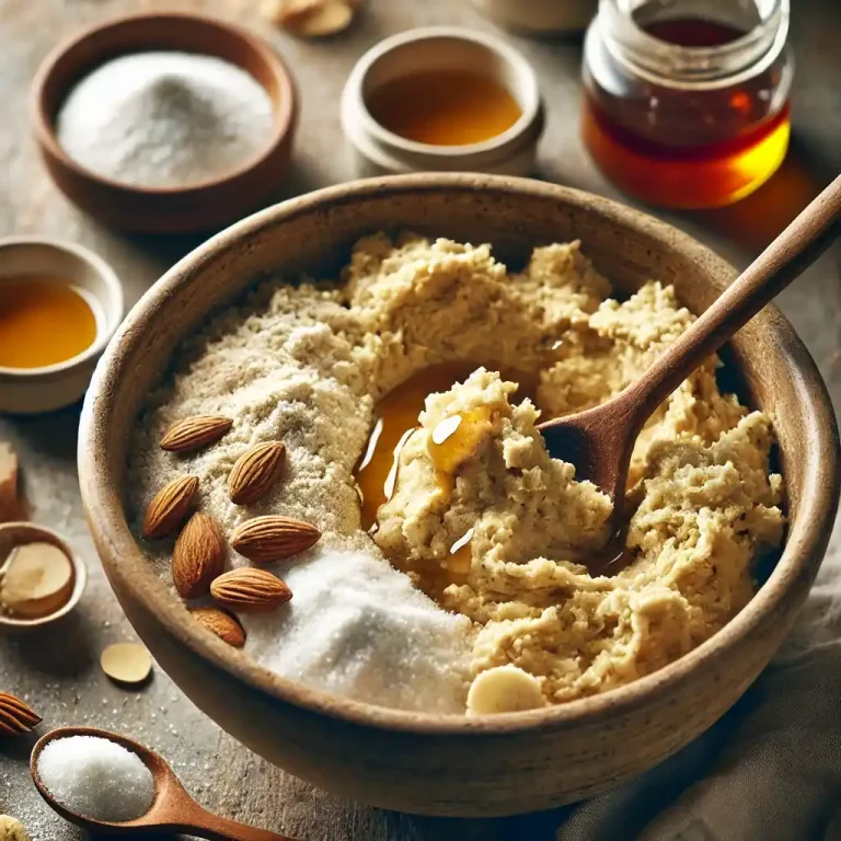 Make the Dought In a bowl combine almond flour melted coconut oil maple syrup vanilla extract and salt Mix until a soft dough forms