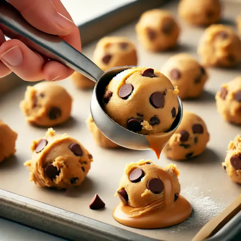 Scoop tablespoon-sized balls of dough onto the prepared baking sheet, flattening each slightly.