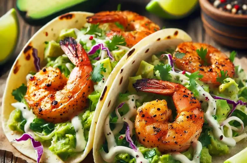 Spicy Grilled Shrimp Tacos with Avocado Slaw