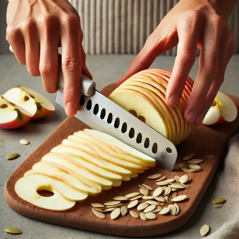 Thinly slice the apples using a mandoline or sharp knife, removing any seeds.