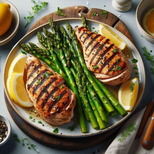 Lemon Herb Grilled Chicken with Steamed Asparagus: A Light and Flavorful Dish That's Great for Dinner