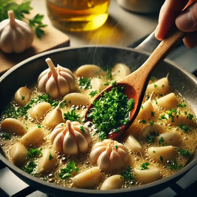 In a small pan, sauté garlic in olive oil for 1-2 minutes, then mix in parsley.