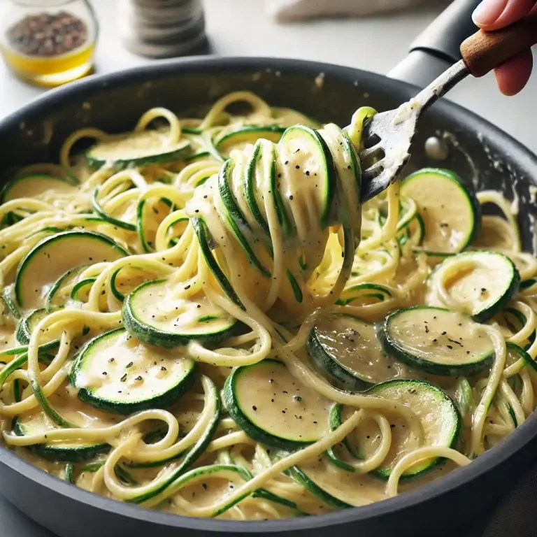 Toss the zucchini noodles in the creamy garlic sauce and cook for 2-3 minutes until just tender.