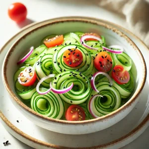 Close-Up of Fresh Spiral Cucumber Salad