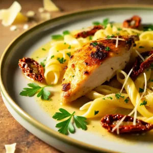 Golden Chicken and Pasta with Parmesan Glaze