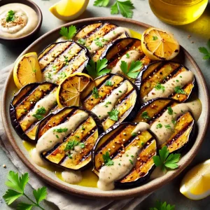 Smoky Grilled Eggplant with Lemon Tahini Drizzle