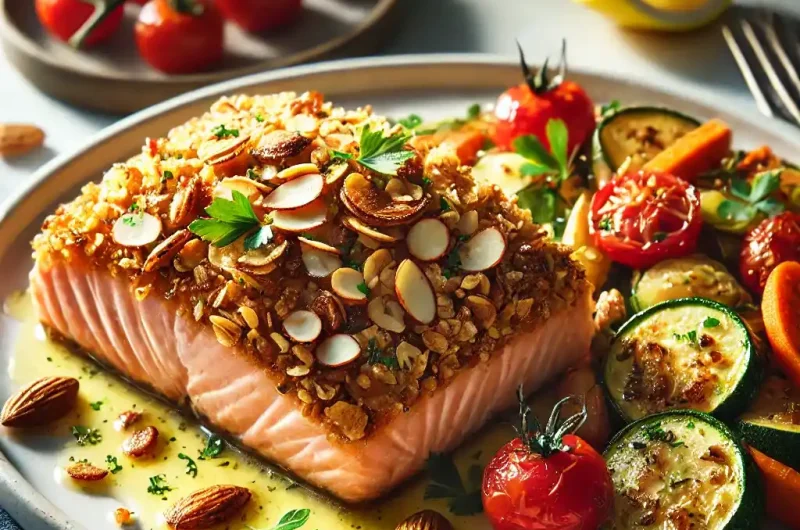 Crispy Almond-Crusted Salmon with a Garlic Herb Drizzle