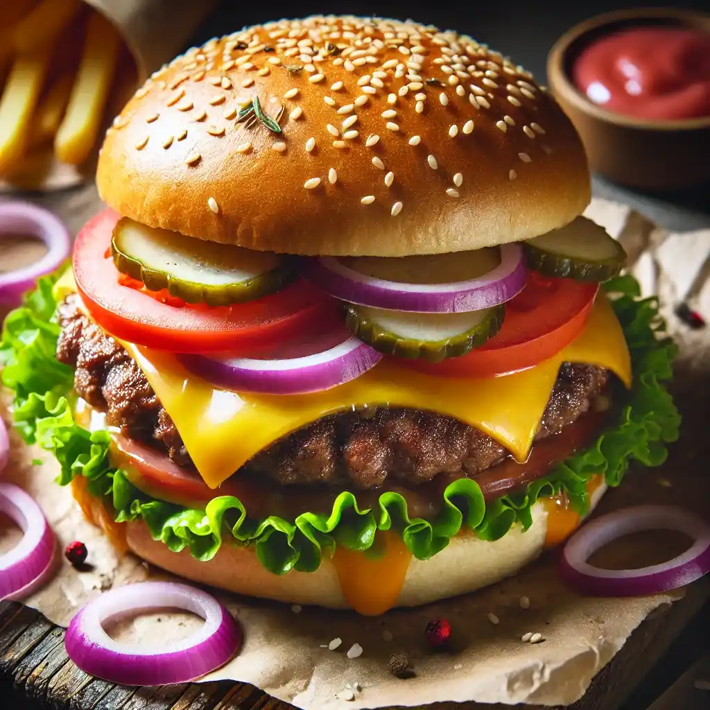 Juicy Cheeseburger with Melted Cheese and Crispy Bun