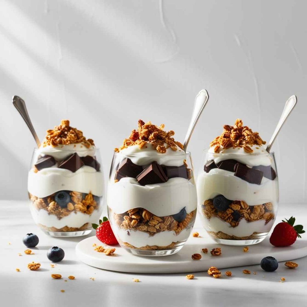 Choco-Chunk Greek Yogurt Parfaits with Granola: Crunch in Every Spoon