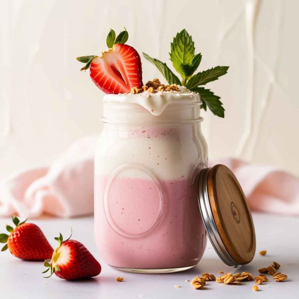 Strawberry Cheesecake Smoothie in a Jar: Sweet, Creamy, and High-Calorie