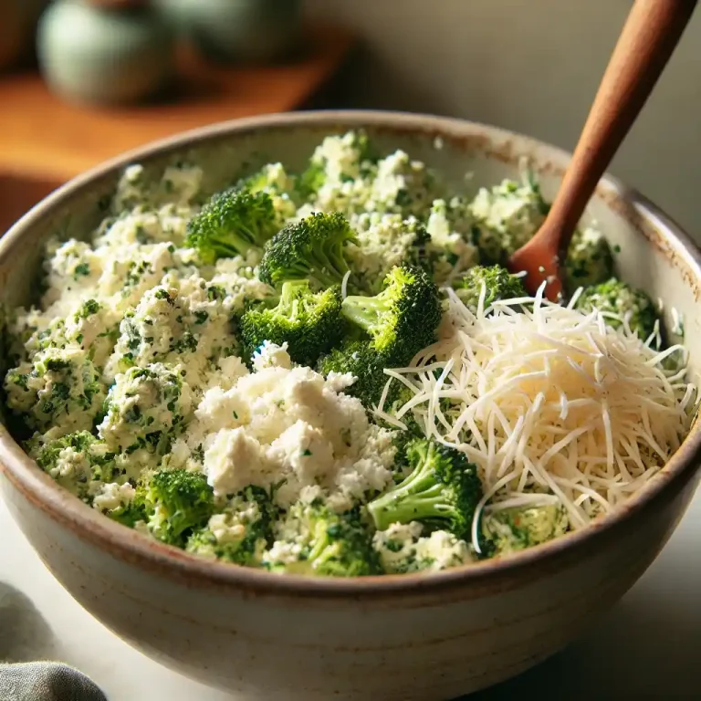 In a mixing bowl, combine cooked broccoli, ricotta cheese, 1 cup of mozzarella cheese, and Parmesan cheese. Mix until well incorporated.