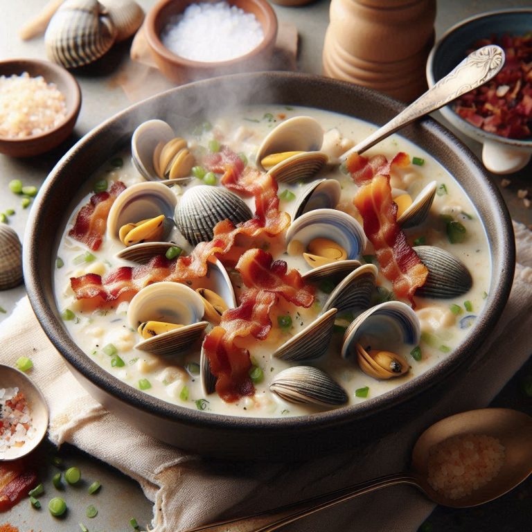 Finish the Chowder: Stir in the clams, cooked bacon, and cream. Season with salt and pepper, then simmer for an additional 5-10 minutes to blend flavors.